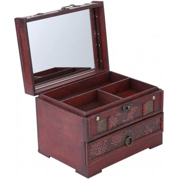 1pc Classical Wooden Jewelery Gift Storage Box Case Holder Chest Organizer with Mirror for Mom Girlfriend - BLQG07LQZ