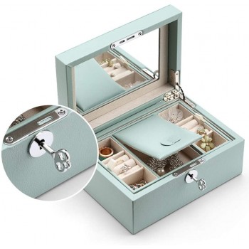 MINGYAN Jewelry Display Jewelry Box with Lock Double Jewelry Box Earrings Necklace Bracelet Display Box Gift for Ladies and Girls Ring Bracelet Storage Box Color : Green - BJHQ1Y85Z