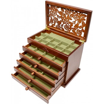 Kendal Real Wood Wooden Jewelry Box Case Dark Brown Grey Velvet 2021 Upgraded - BZU6J6897