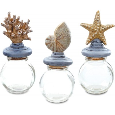 CoTa Global Resin Seashell Apothecary Decorative Glass Potion Jars Design with Cork Stopper Use as Message Bottle Candy Perishable Food and Spices Storage 3pc Set Decorative Bottles - B1U3Y970L