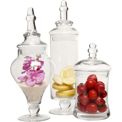 MyGift Clear Glass Apothecary Jars with Lid Decorative Footed Vase Candy Buffet Containers Set of 3 - BV7S804HC