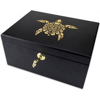 Hakuna Supply Engraved Wooden Locking Storage Box Decorative Gift Box Stylish Secure Storage for Tarot Jewelry Crystals Keepsakes Collectibles Medicine Memories Black Sea Turtle - BYP29OSOP