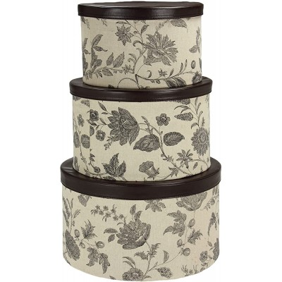 Household Essentials 3-Piece Hat Box Set with Faux Leather Lids Floral Pattern - BKWKCJDKE