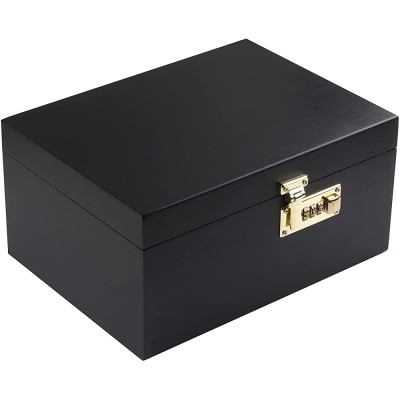 SafeDelux Wooden Keepsake Storage Box with Hinged Lid Premium Black Lock Box For storing Keepsakes Toys Jewelry and Containers in Memory Decorative Box 11 X 8 X 5 Inches - BO0DL3T7U