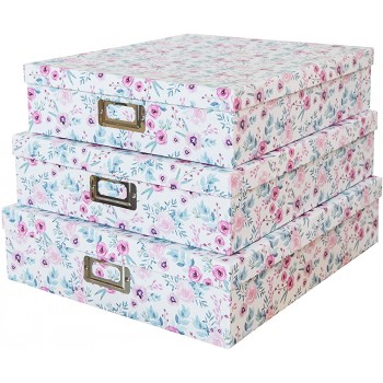 Soul & Lane Decorative Storage Cardboard Boxes with Lids | in Full Bloom Set of 3 | Paperboard Nesting Boxes for Organizing - B384M8JLR