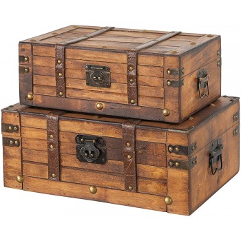 Soul & Lane Old Havana Wooden Treasure Chest Set with Lock Set of 2 | Decorative Wood Trunk Box for Storage - B399L2IJQ