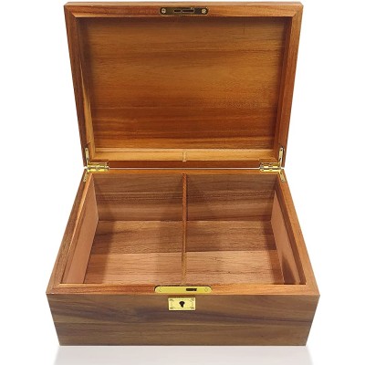 Wood Box Large Decorative Wooden Storage Box with Hinged Lid and Locking Key Premium Acacia Keepsake Chest Box Memory Gift Wooden Boxes 11 X 8.5 X 5 Inches - B1OKCDZW6