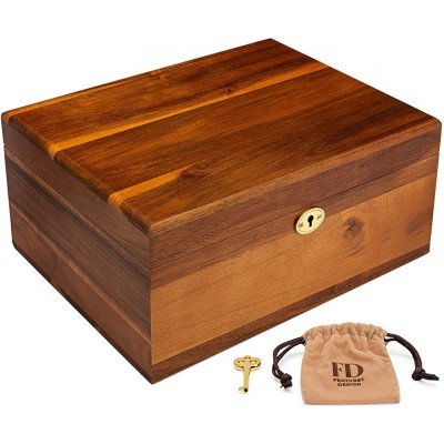 Wooden Storage Box with Hinged Lid and Locking Key Large Premium Acacia Keepsake Chest with Matte Finish Store Jewelry Toys and Keepsakes in a Beautiful Decorative Crate 11 X 8.5 X 5 Inches - BUZYQ8UWK