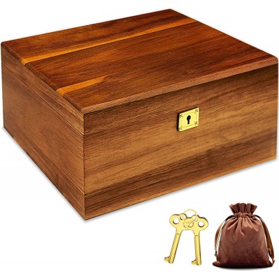Wooden Storage Box with Hinged Lid and Locking Key Large Premium Solid Acacia Keepsake Chest Stash Box -Storage Space to Organize Jewelry Toys and Keepsakes in a Beautiful Wooden Decorative Box Crate - BYVKAS431