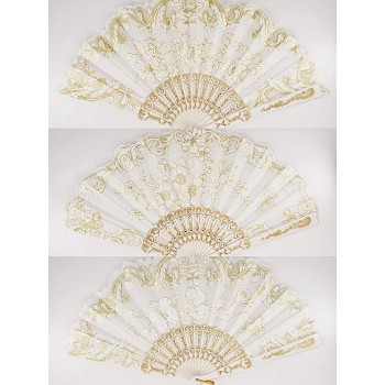 12 Pc Mix Spanish Style White and Gold Glitter Floral Pattern Folding Fan for Wedding Party Decor Sweet 15 favors Dancing Hand Fan Table Setting Wall Decoration Out Door Wedding Wedding Gift - BT3RROBRR
