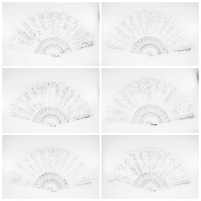 12 Pc Mix Spanish Style White and Silver Glitter Floral Pattern Folding Fan for Wedding Party Decor Sweet 15 favors Dancing Hand Fan Table Setting Wall Decoration Out Door Wedding Wedding Gift - BHB3C5TSD