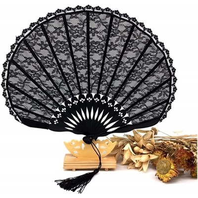 JUSTJUNMIN Decorative Folding Fans 1 Lace Fan Black Round Shell Folding Hand Fan Retro Fancy Dress Clothing Decorative Fan Color : 1 - B115QBD01