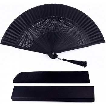 Silk Folding Fan Bamboo Wood Hand Fan Japanese Vintage Retro Style Handmade Handheld Fan with a Fabric Sleeve and Tassels for Home Decoration Party Father's Day Wedding Dancing Easter Summer Gift - B7T7TQD66