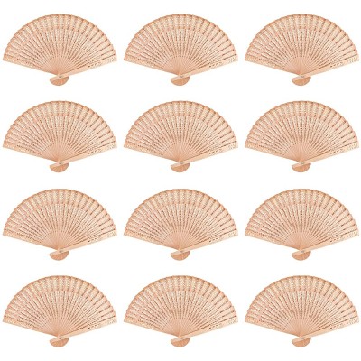 Super Z Outlet Chinese Sandalwood Scented Wooden Openwork Personal Hand Held Folding Fans for Wedding Decoration Birthdays Home Gifts 12 Pack - BKIY3KXAV
