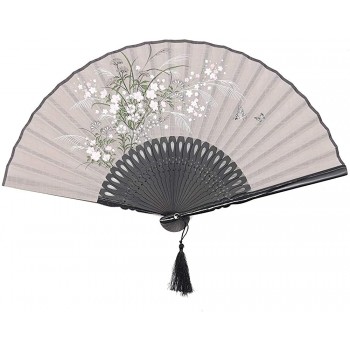 YUYUE Compatible for Linen Hand Held Folding Fans 8.27"21cm Women Hand Held Folding Fans with a Fabric Sleeve Protection for Gifts- Chinese Japanese Vintage Retro Style Gray - BPS34341J