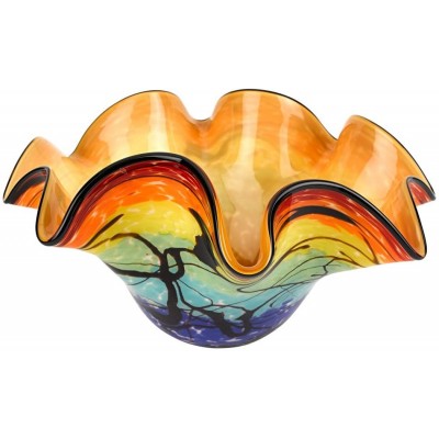 Badash Allura Murano-Style Art Glass Decorative Bowl 15" Mouth-Blown Glass Wavy Centerpiece Bowl Home Decor Accent - BZF1K13YX