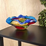 Badash Stormy Rainbow Murano-Style Art Glass Decorative Bowl 8.5 Mouth-Blown Glass Floppy Centerpiece Bowl Home Decor Accent - B9AIIKZ6K