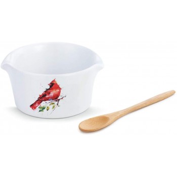 DEMDACO Spring Cardinal Watercolor Red 9 Ounce Stoneware Appetizer Bowl with Spoon - BGO6UAL0N