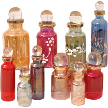CraftsOfEgypt Genie Blown Glass Miniature Perfume Bottles for Perfumes & Essential Oils Set of 10 Decorative Vials Each 2" High 5cm Assorted Colors - B1EOPQ16D