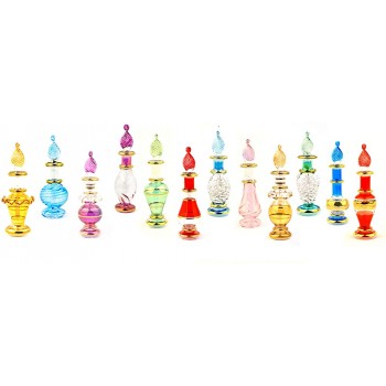 Egyptian Mouth Blown Glass miniature Perfume Bottles Wholesale Set of 12 Size 2" 5 cm with handmade Gold decorative Vials for essential& perfume oils by Egyptian Hand Blown Glass - BY7085NXK