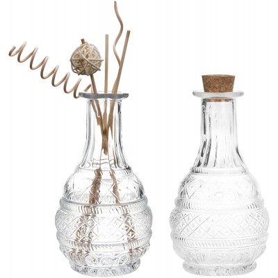MyGift Antique Embossed Apothecary Glass Bottle Mini Decorative Reed Diffuser Bottles with Cork Lid Set of 2 - BO6XOTZ4F