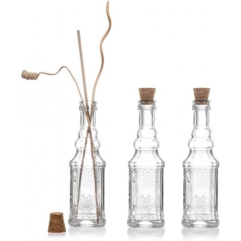 MyGift Small Decorative Bottles Clear Glass Bud Vase Vintage Apothecary Glass Bottles with Cork Lids Set of 3 - BDN5M9W04