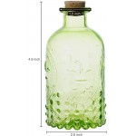 MyGift Vintage Embossed Green Glass Small Reed Diffuser Bottle with Cork Lid Decorative Flower Bud Vase Set of 2 - BCUSJ45B1