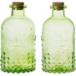 MyGift Vintage Embossed Green Glass Small Reed Diffuser Bottle with Cork Lid Decorative Flower Bud Vase Set of 2 - BCUSJ45B1