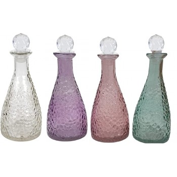 Pastel Glass Decorative Bottles with Glass Stopper Set of 4 Clear Light Green and Purple and Pink Display Bottles - B316EQQN0