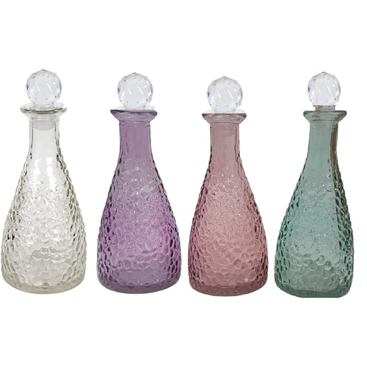 Pastel Glass Decorative Bottles with Glass Stopper Set of 4 Clear Light Green and Purple and Pink Display Bottles - B316EQQN0