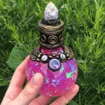 TOROFO Magic Potion Bottles for Witches Mermaid Halos Decorative Perfume Bottles Crystals Gemstone Jeweled Bottle Vintage Wishing Bottles Resin Ornaments Gifts for Alchemist Wizard Pink - BJTD3SGO6