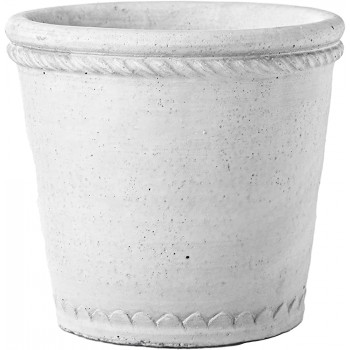 Urban Trends Collection Modern Home Decorative Cement Round Pot with Bottle Ring Mouth Upper Molded Rope Banded Design and Tapered Bottom SM Washed Finish White - BG3JT0RMK