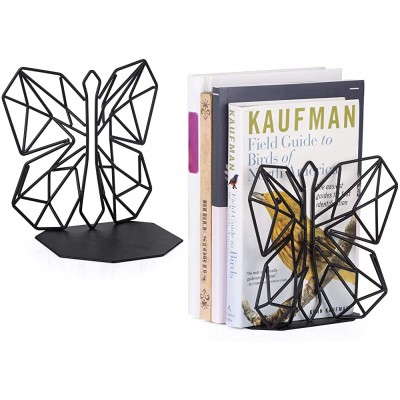 Alsonerbay Bookends Geometric Decorative Metal Book Stoppers Abstract Creative Book Supports Book Holders for Shelves Butterfly Book Ends for Office 1 Pair Black - BX3QNIOLZ