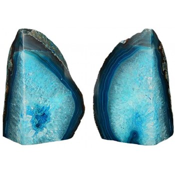 AMOYSTONE 1Pair Teal Agate Bookends Geode Book Ends 2-3 LBS with Rubber Bumpers Holder Small Books - BY0AJWR3C