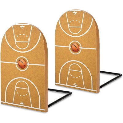 Basketball Court with A Ball Decorative Bookends for Shelves Wooden Book Ends Organizer Print Bookend Supports Pair - B1OZUI9CI