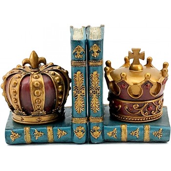 Bellaa 24254 Decorative Bookends Chess King Queen Royal Crown Art Design Book Ends Bookshelf Home Decor Office Library Gifts Golden Heavy Duty Non Skid 6 Inch - BJAD1FSU8