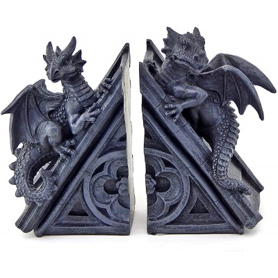 Bellaa Decorative Bookends Dragons Gothic Midieval Castle Mystic Vintage Book Ends Holder Heavy Stoppers Bookshelf Shelves to Hold Books Library Shelf Dividers Home Decor - BK27RD85X