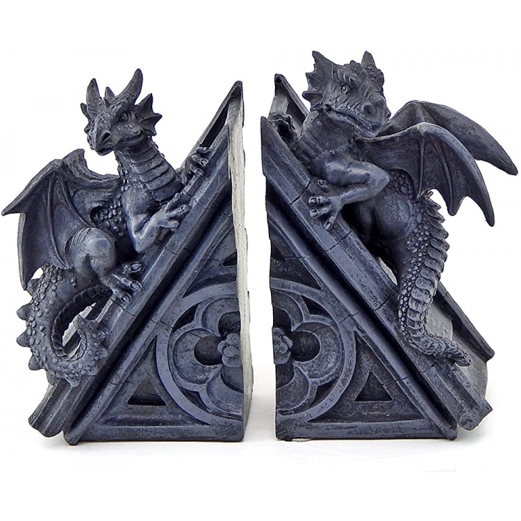 Bellaa Decorative Bookends Dragons Gothic Midieval Castle Mystic Vintage Book Ends Holder Heavy Stoppers Bookshelf Shelves to Hold Books Library Shelf Dividers Home Decor - BK27RD85X