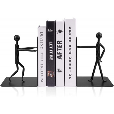 Bookends Decorative Book End Black Metal Heavy Duty Book Ends Unique Man Cute Bookend Book Stopper to Hold Books Book Support Modern Holder Bookshelf Decor Home Office or Kitchen Reader Love Gift - BVMCEVXNS