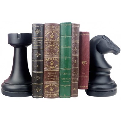 Decorative Bookends Chess Bookends Black Book Ends Heavy Book Supports Unique Bookends Decor for Office Home Desk Bookrack 7"L x4W x7H 1Pair 2Piece - BO8WHFYQS