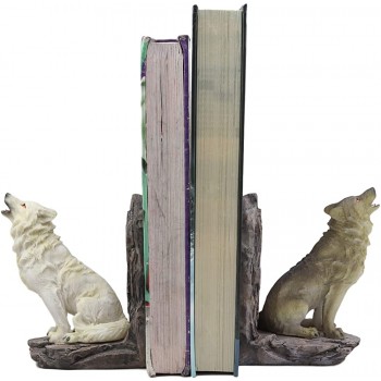 Ebros Animal Totem Spirit Howling Gray And Snow Wolves Decorative Small Bookends Figurine Set 5.5"Tall As Timberwolf or Wolf Decor For Library Book Shelves Fantasy Sculptures Wardens Of The North Wall - BXQKRW4MS