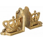 JUCONSIN Crown Decorative Bookends Gold Book Ends Heavy Duty Cast Iron Book Supports Unique Cute Bookends Decor for Office Home Desk Bookrack Shelves 1Pair 2Piece - BTSF2W4IV