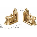 JUCONSIN Crown Decorative Bookends Gold Book Ends Heavy Duty Cast Iron Book Supports Unique Cute Bookends Decor for Office Home Desk Bookrack Shelves 1Pair 2Piece - BTSF2W4IV