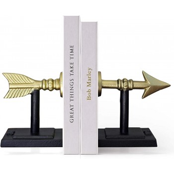 Large Gold Arrow Metal Bookends | Heavy Decorative Farmhouse & Unique for The Bookshelf by Wallcharmers - BWONK4RWQ