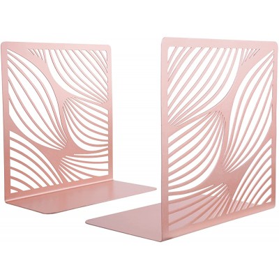 NiHome 1 Pair 2PCS Metal Bookends for Shelves Heavy Duty Modern Design Decorative Countertop Bookshelf Stands Non-Skid Protective Padding Home Office School Library Divider Book Stoppers Rose Gold - B9SHQJPM5