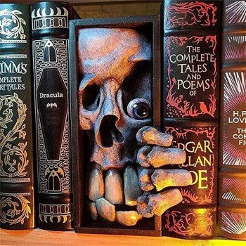 Peeping Monster Bookshelf Ornaments,Monster Booknook,Resin Sculptures Decorative Bookends Desktop Decor Artworks,Personalized Creative Resin Decorative Bookends Monster White Skull - B8TN7SE2U