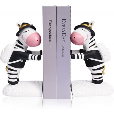 Quoowiit Decorative Bookends for Kids Zebra Bookends for Shelves Kids Bookends for Home Office Decor Non-Slip Cute Bookends Books Holder Table Top Book Ends for Kids Room1Pair 2 3Lbs-Black - BLKXFP071