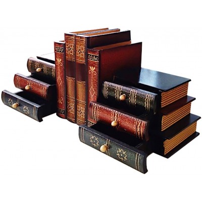 Vintage Bookends for Heavy Books Faux Book Bookend with Desktop Organizer Drawer Units Decorative Book End for Library Home Decor Design A - B71UL0OFH