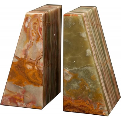 Whirl Green Onyx Wedge Shaped Natural Polished Marble Bookends - BTO40VH34