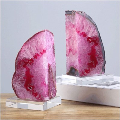 ZYLI Bookends for Shelves Natural Agate Bookends Heavy Stone Book Ends 1 Pair Cutting Polished Bookends Holder with Crystal Base 1.53kg 3.37Lb,5 Colors Decorative Bookends Color : Bookend E - BKMTED9QM